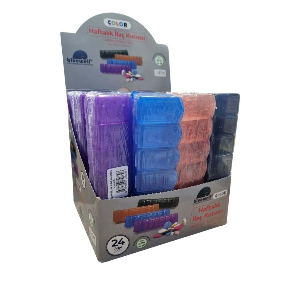 Bluewell Haftalık İlaç Kutusu Renkli 24Lü Stand