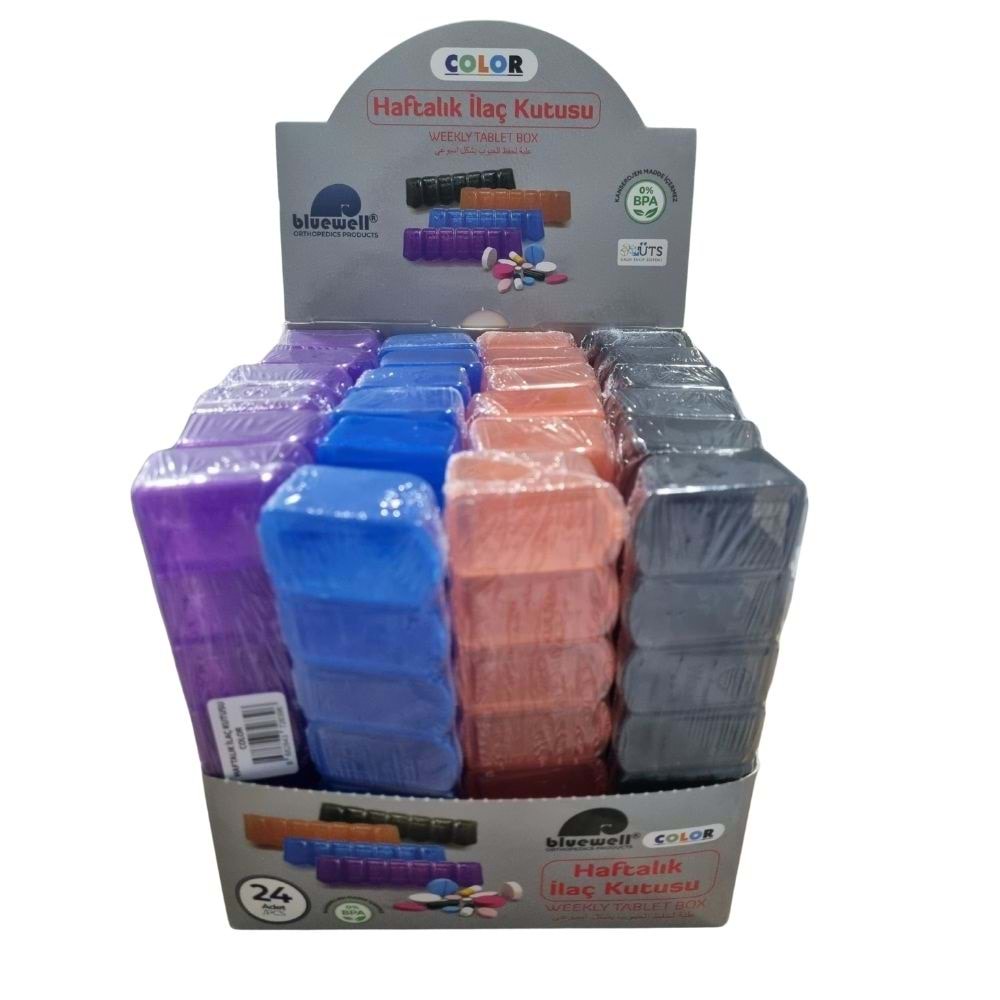 Bluewell Haftalık İlaç Kutusu Renkli 24Lü Stand