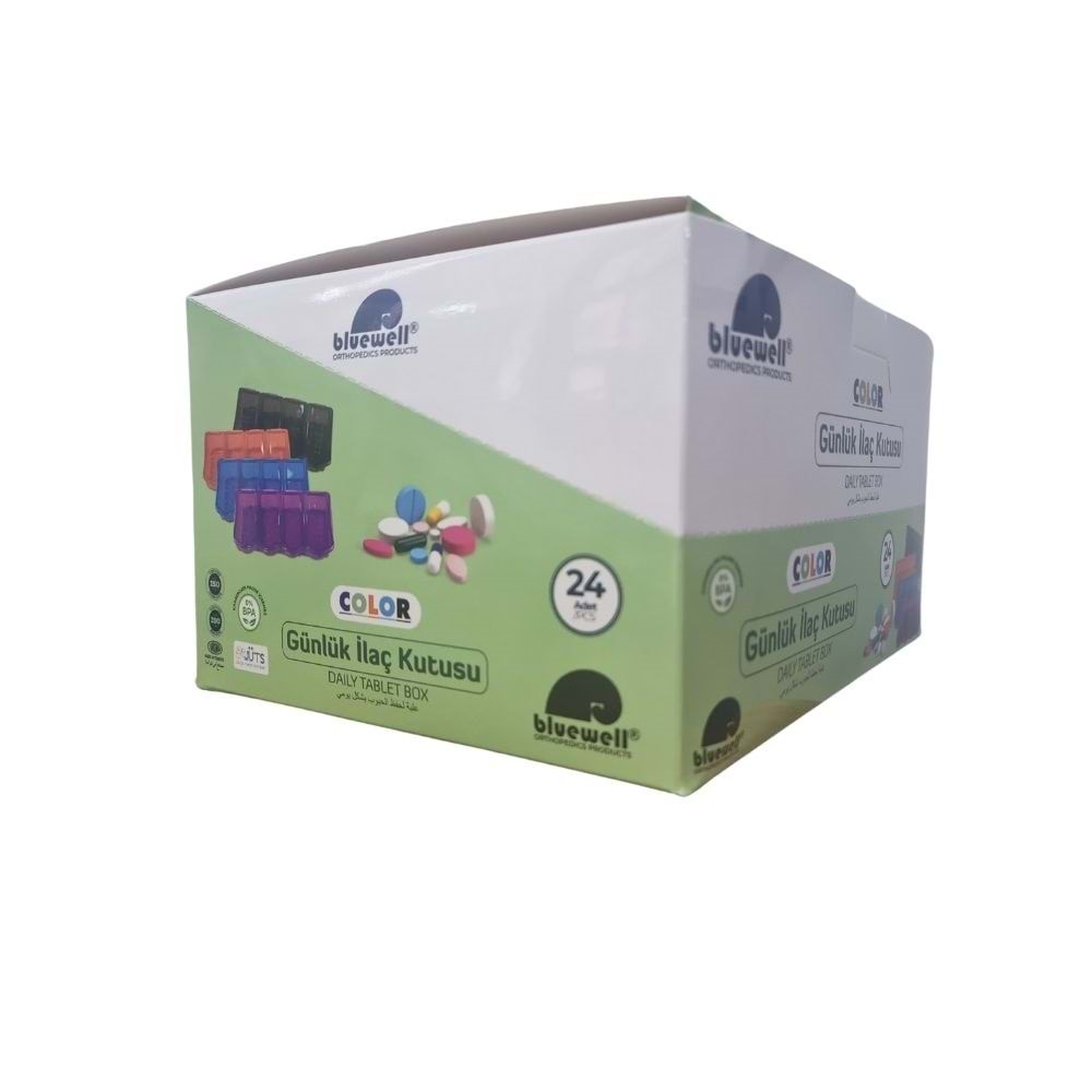 Bluewell Günlük İlaç Kutusu Renkli 24Lü Stand