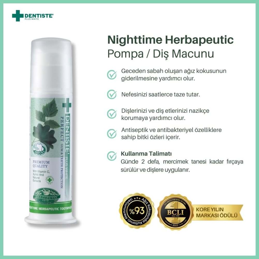 Dentiste Nighttime Herbapeutic Ağız Kokusu Önleyici Pompalı Diş Macunu 120g