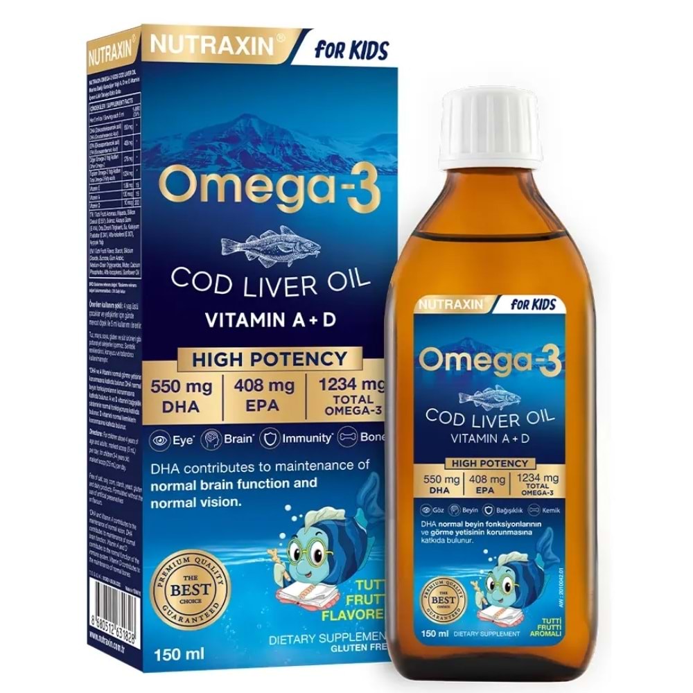 Nutraxin Omega-3 Karışık Meyve Aromalı Şurup 150 mL (Tutti Frutti Cod Liver)