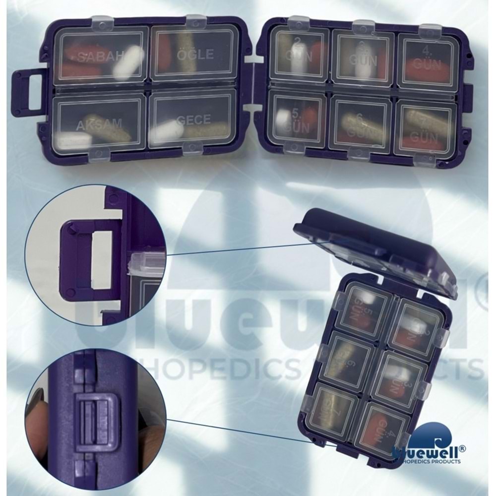 Bluewell Maxi Haftalık/Günlük İlaç Kutusu Renkli 12Li Stand