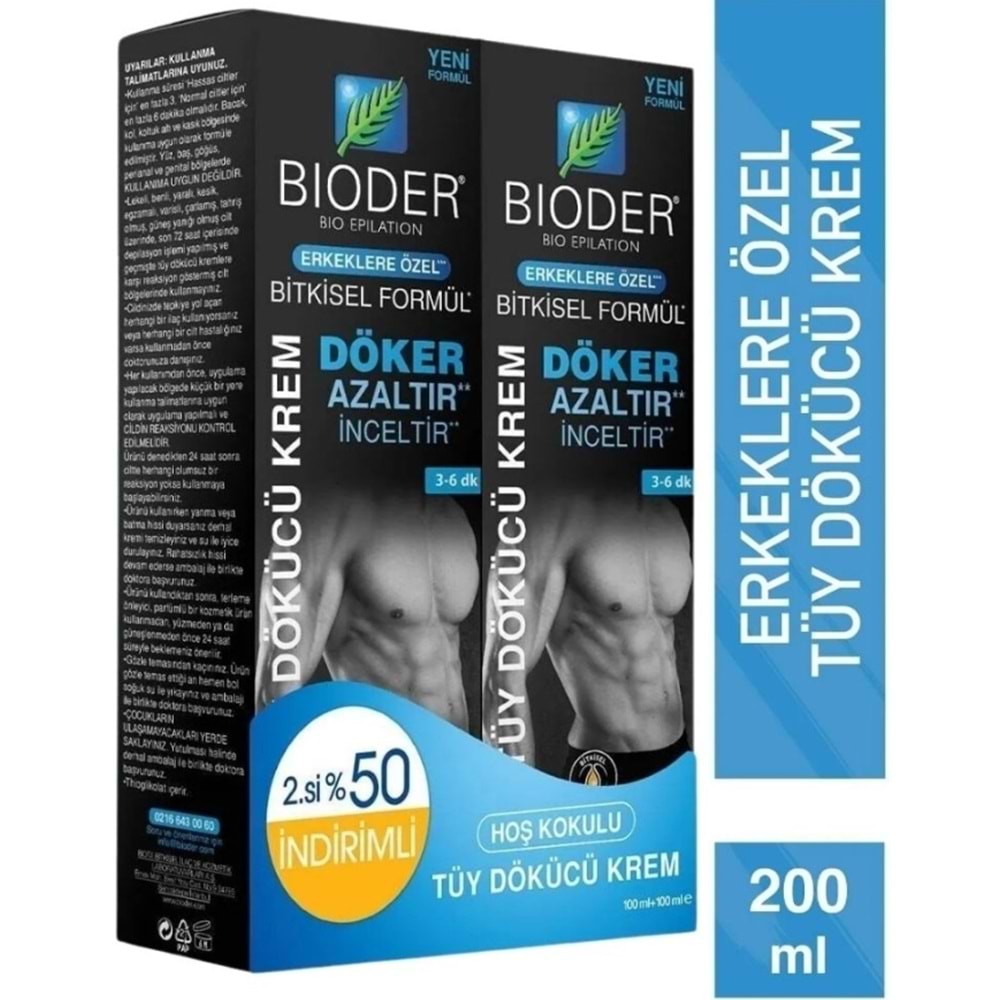 Bioder Tüy Dökücü Krem Erkek 2.Ürün %50 İndirimli 2*100 Ml