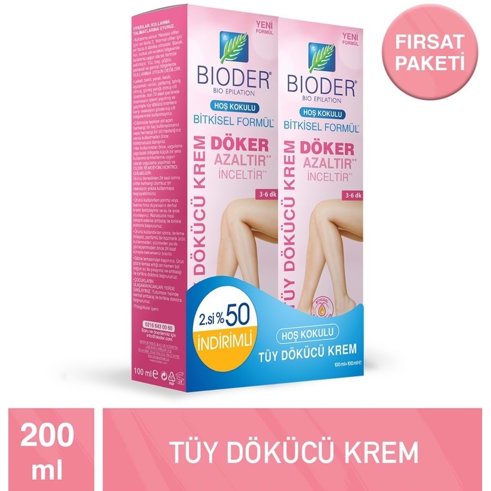 Bioder Tüy Dökücü Krem Kadın 2.Ürün %50 İndirimli 2*100 Ml
