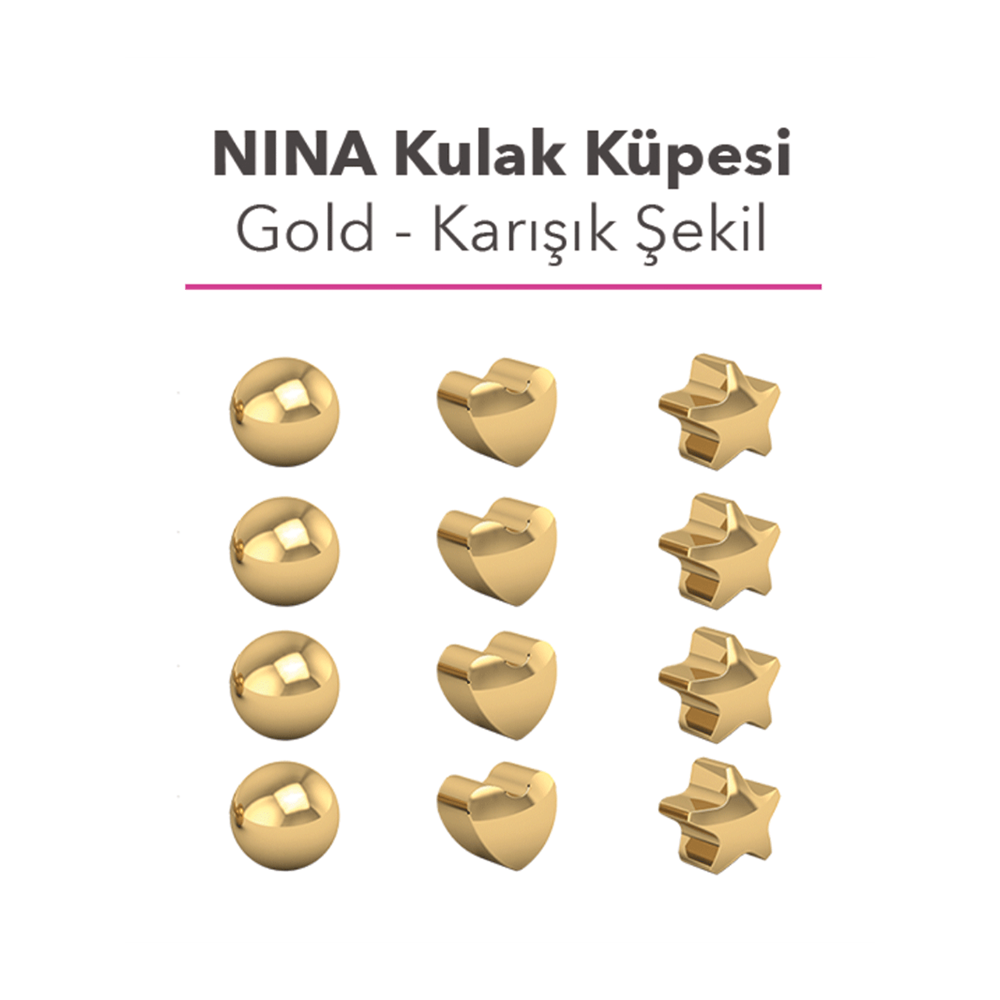 Nına Küpe Sarı Üzerine Karışık Şekil Gold Taş (12Lı Kartela)